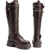 image:imageDREAM PAIRS Womens Combat Riding Platform Knee High Boots Lace Up Fall Lug Sole Gothic Motorcycle Boots with Inside ZipperBrown