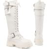 image:imageDREAM PAIRS Womens Combat Riding Platform Knee High Boots Lace Up Fall Lug Sole Gothic Motorcycle Boots with Inside ZipperWhite