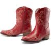 image:imageDREAM PAIRS Womens Cowboy Cowgirl Western Ankle Boots Low Chunky Heels Square Toe Fall Short Booties ShoesRed
