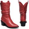 image:imageDREAM PAIRS Womens Cowgirl Boots Mid Calf Western Cowboy Chunky Heel Boots Slouchy amp Pullon Ankle Booties for womenRed