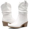 image:imageDREAM PAIRS Womens Cowgirl Boots Mid Calf Western Cowboy Chunky Heel Boots Slouchy amp Pullon Ankle Booties for womenWhite
