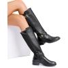 image:imageDREAM PAIRS Womens Knee High Boots Comfortable Elastic Knit Fabric Chunky Block Heel Round Toe Side Zipper Riding Biker Motorcycle Buckle BootsSize 85BLACKFABRICUTAH1