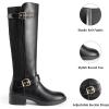 image:imageDREAM PAIRS Womens Knee High Boots Comfortable Elastic Knit Fabric Chunky Block Heel Round Toe Side Zipper Riding Biker Motorcycle Buckle BootsSize 85BLACKFABRICUTAH1
