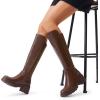 image:imageDREAM PAIRS Womens Knee High Boots Comfortable Platform Round Toe Stretch Boots for WomenLight Brown