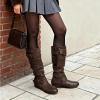 image:imageDREAM PAIRS Womens Knee High Low Hidden Wedge Boots Suede Faux Fur Lining Side Zipper Knee High Buckle BootsBrown