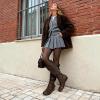 image:imageDREAM PAIRS Womens Knee High Low Hidden Wedge Boots Suede Faux Fur Lining Side Zipper Knee High Buckle BootsBrown