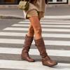 image:imageDREAM PAIRS Womens Knee High Low Hidden Wedge Boots Suede Faux Fur Lining Side Zipper Knee High Buckle BootsLight Brown