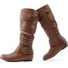 image:imageDREAM PAIRS Womens Knee High Low Hidden Wedge Boots Suede Faux Fur Lining Side Zipper Knee High Buckle BootsLight Brown
