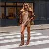 image:imageDREAM PAIRS Womens Knee High Low Hidden Wedge Boots Suede Faux Fur Lining Side Zipper Knee High Buckle BootsLight Brown