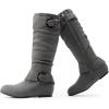 image:imageDREAM PAIRS Womens Knee High Low Hidden Wedge Boots Suede Faux Fur Lining Side Zipper Knee High Buckle BootsUragrey Suede