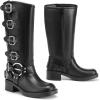 image:imageDREAM PAIRS Womens Knee High Riding Boots Side Zipper Motorcycle Boots Square Toe Chunky Heel Fashion Buckles Biker BootsBlack1