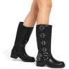 image:imageDREAM PAIRS Womens Knee High Riding Boots Side Zipper Motorcycle Boots Square Toe Chunky Heel Fashion Buckles Biker BootsBlack1