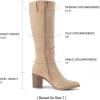 image:imageDREAM PAIRS Womens KneeHigh Boots Comfortable Chunky Block Heel Pointed Toe Pull On Side Zipper Suede Slouch Riding BootsApricot