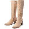 image:imageDREAM PAIRS Womens KneeHigh Boots Comfortable Chunky Block Heel Pointed Toe Pull On Side Zipper Suede Slouch Riding BootsApricot