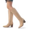 image:imageDREAM PAIRS Womens KneeHigh Boots Comfortable Chunky Block Heel Pointed Toe Pull On Side Zipper Suede Slouch Riding BootsApricot