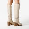 image:imageDREAM PAIRS Womens KneeHigh Boots Comfortable Chunky Block Heel Pointed Toe Pull On Side Zipper Suede Slouch Riding BootsBeige