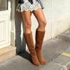 image:imageDREAM PAIRS Womens KneeHigh Boots Comfortable Chunky Block Heel Pointed Toe Pull On Side Zipper Suede Slouch Riding BootsCamel