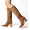 image:imageDREAM PAIRS Womens KneeHigh Boots Comfortable Chunky Block Heel Pointed Toe Pull On Side Zipper Suede Slouch Riding BootsCamel