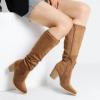 image:imageDREAM PAIRS Womens KneeHigh Boots Comfortable Chunky Block Heel Pointed Toe Pull On Side Zipper Suede Slouch Riding BootsCamel