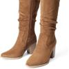 image:imageDREAM PAIRS Womens KneeHigh Boots Comfortable Chunky Block Heel Pointed Toe Pull On Side Zipper Suede Slouch Riding BootsCamel