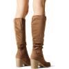 image:imageDREAM PAIRS Womens KneeHigh Boots Comfortable Chunky Block Heel Pointed Toe Pull On Side Zipper Suede Slouch Riding BootsCamel