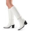 image:imageDREAM PAIRS Womens KneeHigh Boots Comfortable Chunky Block Heel Pointed Toe Pull On Side Zipper Suede Slouch Riding BootsWhitepu