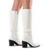 image:imageDREAM PAIRS Womens KneeHigh Boots Comfortable Chunky Block Heel Pointed Toe Pull On Side Zipper Suede Slouch Riding BootsWhitepu