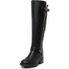 image:imageDREAM PAIRS Womens KneeHigh Boots Comfortable Chunky Block Heel Round Toe Side Zipper Riding Fashion Buckles Biker Motorcycle BootsBlack