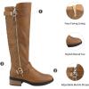 image:imageDREAM PAIRS Womens KneeHigh Boots Comfortable Chunky Block Heel Round Toe Side Zipper Riding Fashion Buckles Biker Motorcycle BootsCamel