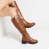image:imageDREAM PAIRS Womens KneeHigh Boots Comfortable Chunky Block Heel Round Toe Side Zipper Riding Fashion Buckles Biker Motorcycle BootsLight Brown