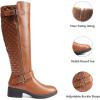 image:imageDREAM PAIRS Womens KneeHigh Boots Comfortable Chunky Block Heel Round Toe Side Zipper Riding Fashion Buckles Biker Motorcycle BootsLight Brown