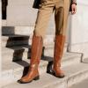 image:imageDREAM PAIRS Womens KneeHigh Boots Comfortable Chunky Block Heel Round Toe Side Zipper Riding Fashion Buckles Biker Motorcycle BootsLight Brown