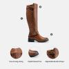 image:imageDREAM PAIRS Womens KneeHigh Boots Comfortable Chunky Block Heel Round Toe Side Zipper Riding Fashion Buckles Biker Motorcycle BootsTan