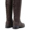 image:imageDREAM PAIRS Womens Lace Up Back Knee High Fashion Boots Low Block Heel Riding Boots Round Toe Side Zipper Fall BootsBrownnubuck
