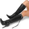 image:imageDREAM PAIRS Womens Metallic Stiletto Heeled Knee High Boots Sexy Fashion Pointed Toe Dress Boots with Stud and Zipper Tassel