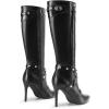 image:imageDREAM PAIRS Womens Metallic Stiletto Heeled Knee High Boots Sexy Fashion Pointed Toe Dress Boots with Stud and Zipper Tassel