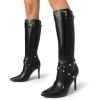 image:imageDREAM PAIRS Womens Metallic Stiletto Heeled Knee High Boots Sexy Fashion Pointed Toe Dress Boots with Stud and Zipper Tassel