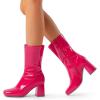 image:imageDREAM PAIRS Womens Mid Calf Gogo Boots Low Block Heel Square Toe Ankle Boot with Zipper for Party Cosplay DanceHot Pink