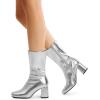 image:imageDREAM PAIRS Womens Mid Calf Gogo Boots Low Block Heel Square Toe Ankle Boot with Zipper for Party Cosplay DanceMetallic Silver