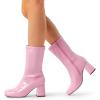 image:imageDREAM PAIRS Womens Mid Calf Gogo Boots Low Block Heel Square Toe Ankle Boot with Zipper for Party Cosplay DancePink