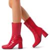 image:imageDREAM PAIRS Womens Mid Calf Gogo Boots Low Block Heel Square Toe Ankle Boot with Zipper for Party Cosplay DanceRed