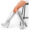 image:imageDREAM PAIRS Womens Platform Heeled Knee High Boots Long Chunky Tall Gogo Boots for FallMetallic Silver
