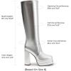image:imageDREAM PAIRS Womens Platform Heeled Knee High Boots Long Chunky Tall Gogo Boots for FallMetallic Silver