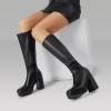 image:imageDREAM PAIRS Womens Platform Knee High Boots Chunky Block Heel Side Zipper Cute Gogo BootsBlackpu
