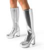 image:imageDREAM PAIRS Womens Platform Knee High Boots Chunky Block Heel Side Zipper Cute Gogo BootsSilverpu