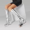 image:imageDREAM PAIRS Womens Platform Knee High Boots Chunky Block Heel Side Zipper Cute Gogo BootsSilverpu