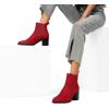 image:imageDREAM PAIRS Womens Retro Elastic Chelsea Ankle Boots Fashion Low Chunky Block Heel Pointed Toe Fall Heeled Booties ShoesRedsuede