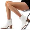 image:imageDREAM PAIRS Womens Retro Elastic Chelsea Ankle Boots Fashion Low Chunky Block Heel Pointed Toe Fall Heeled Booties ShoesWhitepu