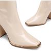 image:imageDREAM PAIRS Womens Square Toe Gogo Boots Elastic Ankle Boots High Chunky Block Heel Mid Calf BootsBeige WhitePu