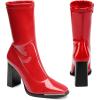 image:imageDREAM PAIRS Womens Square Toe Gogo Boots Elastic Ankle Boots High Chunky Block Heel Mid Calf BootsRedPu